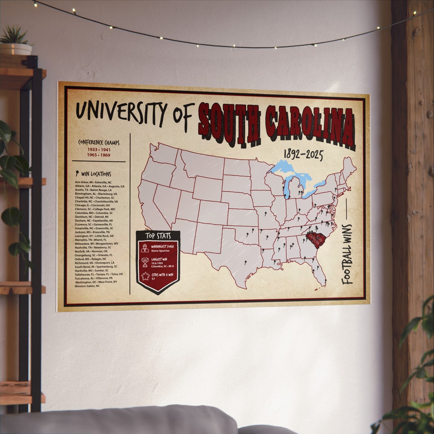 University of South Carolina Football Wins Wall Art Print Poster