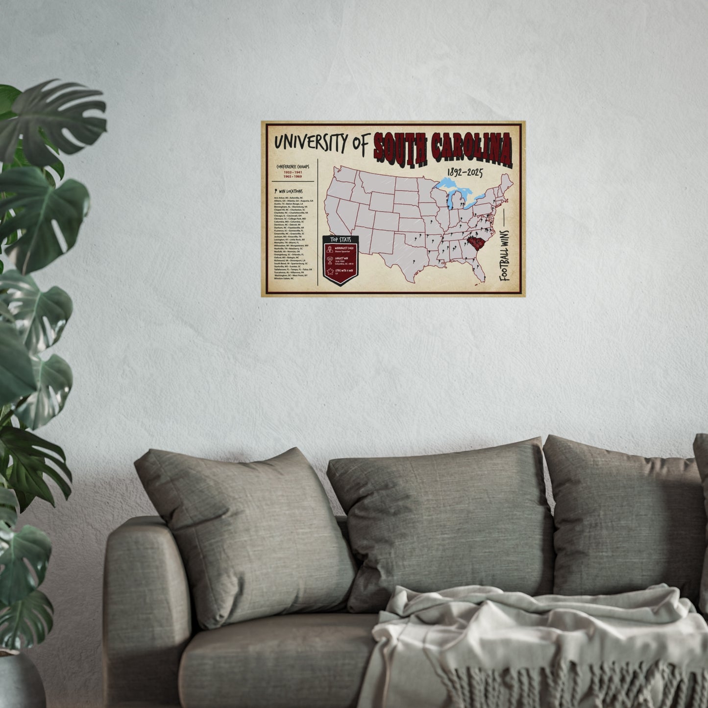 University of South Carolina Football Wins Wall Art Print Poster
