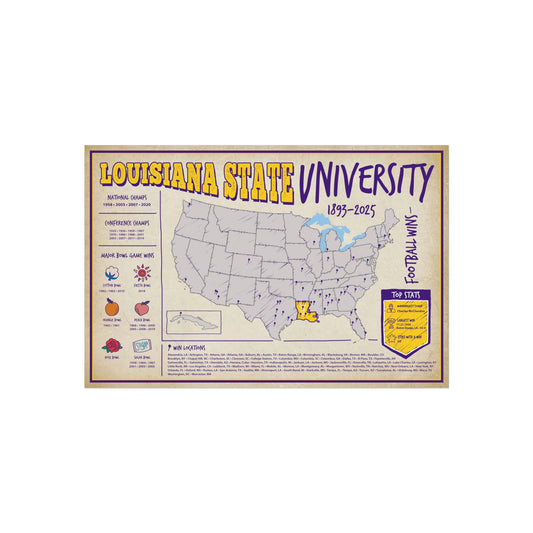 Louisiana State University (LSU) Football Wins Wall Art Print Poster