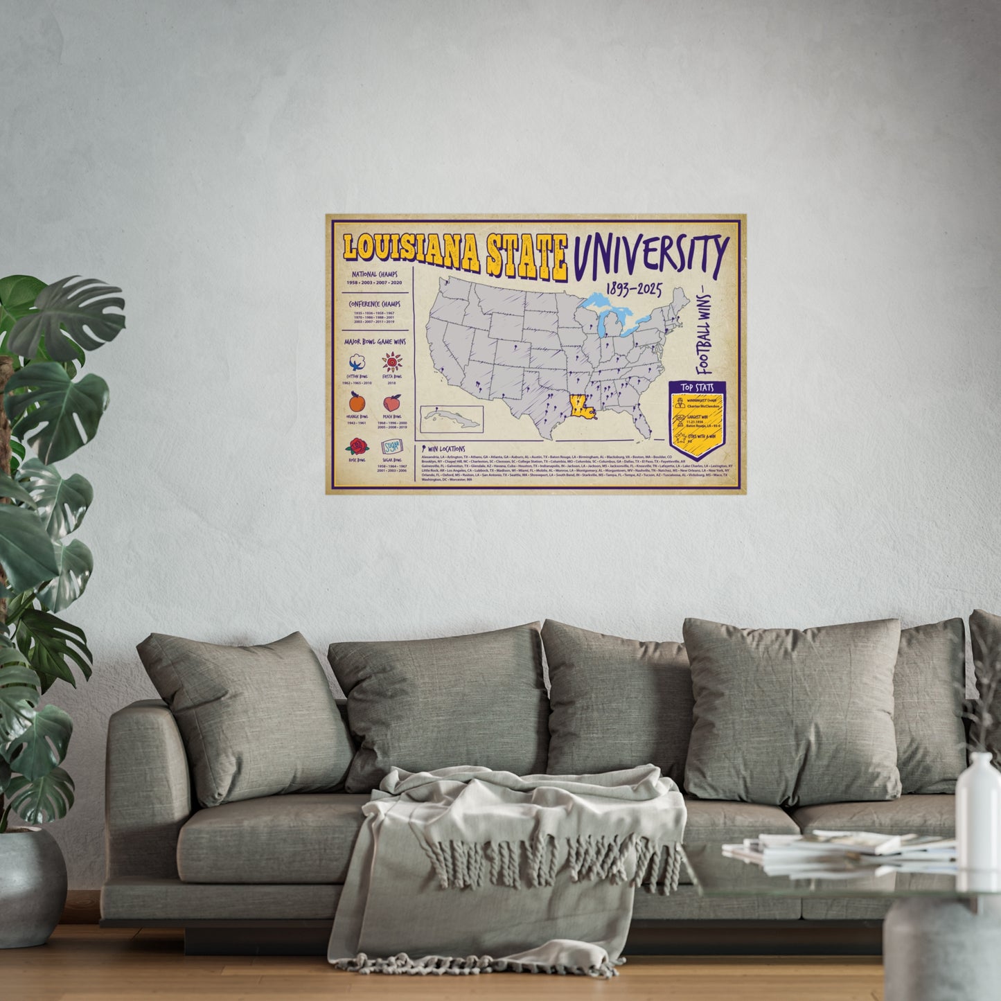 Louisiana State University Football (LSU) Wall Art Print Poster