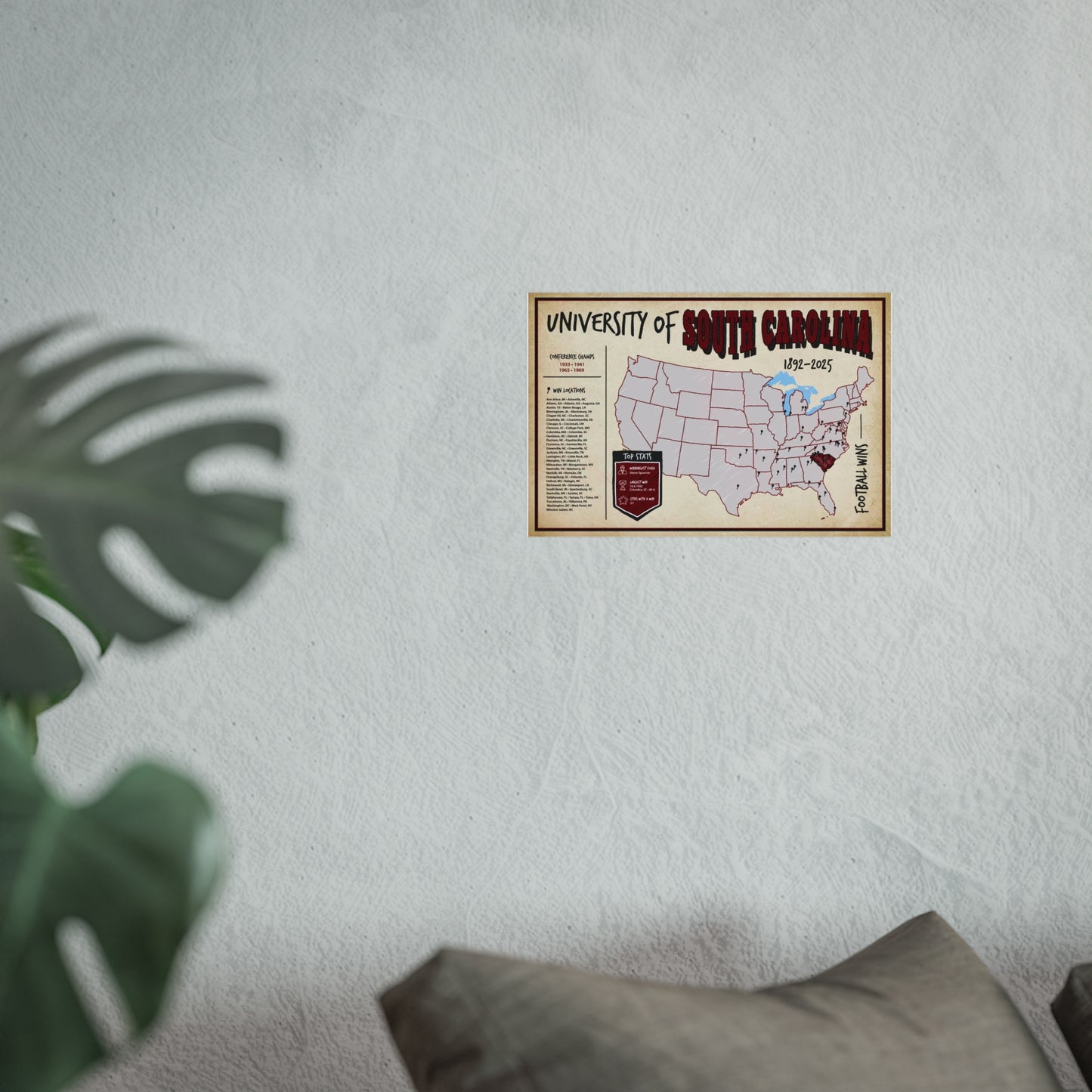 University of South Carolina Football Wins Wall Art Print Poster