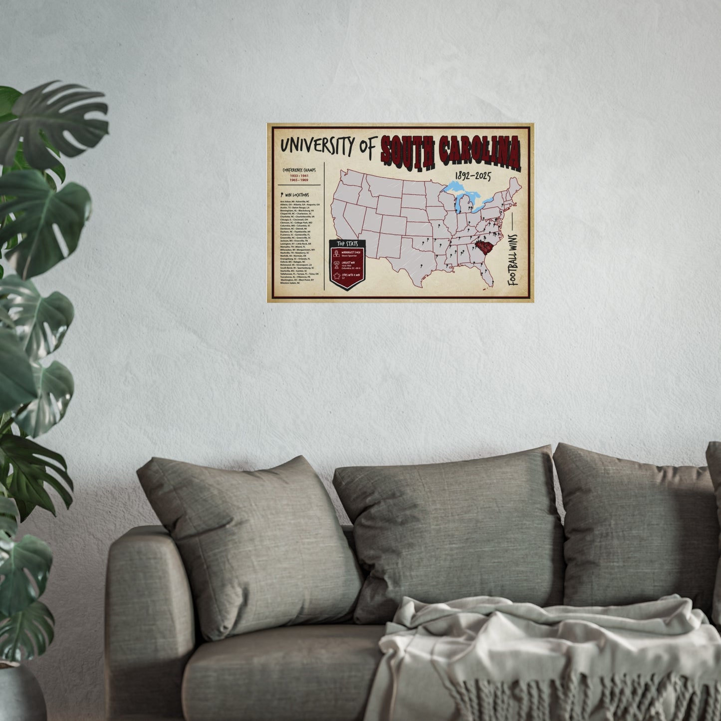 University of South Carolina Football Wins Wall Art Print Poster
