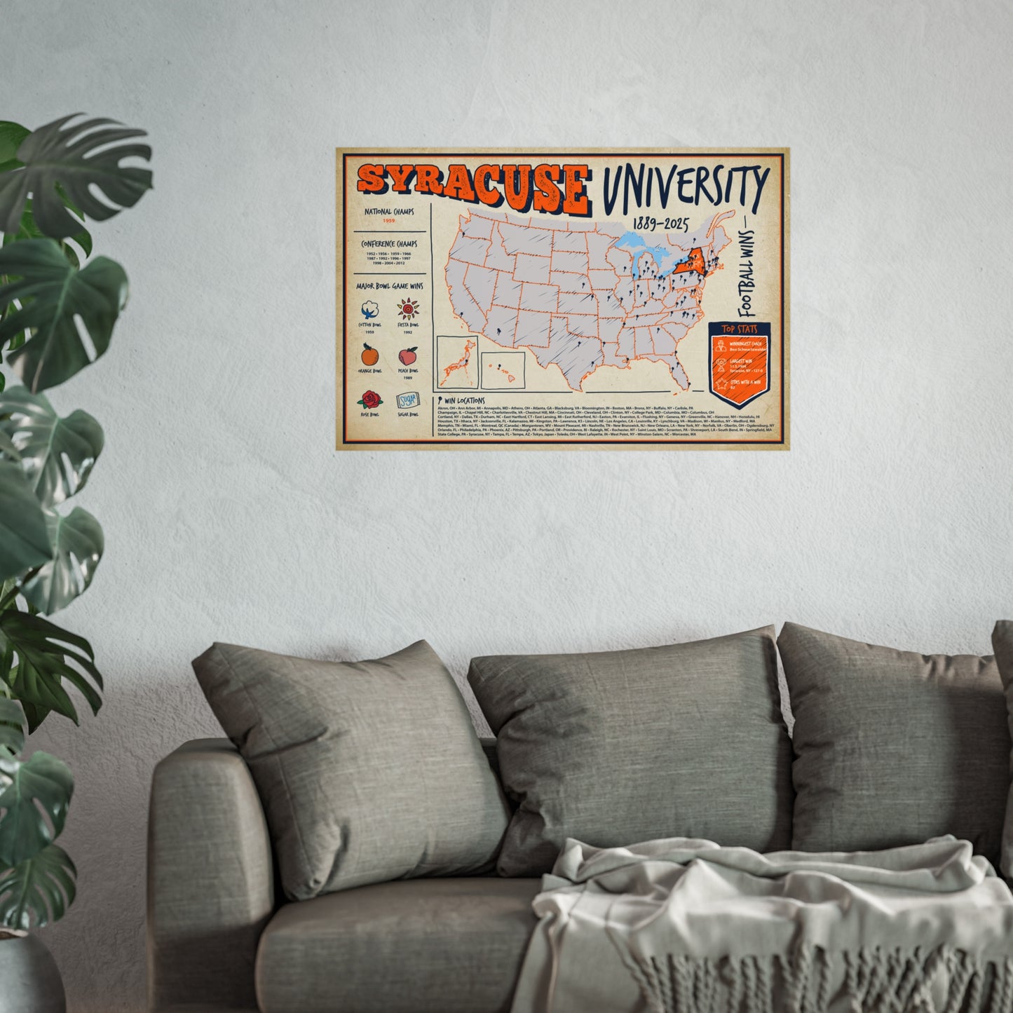 Syracuse University Football Wall Art Print Poster