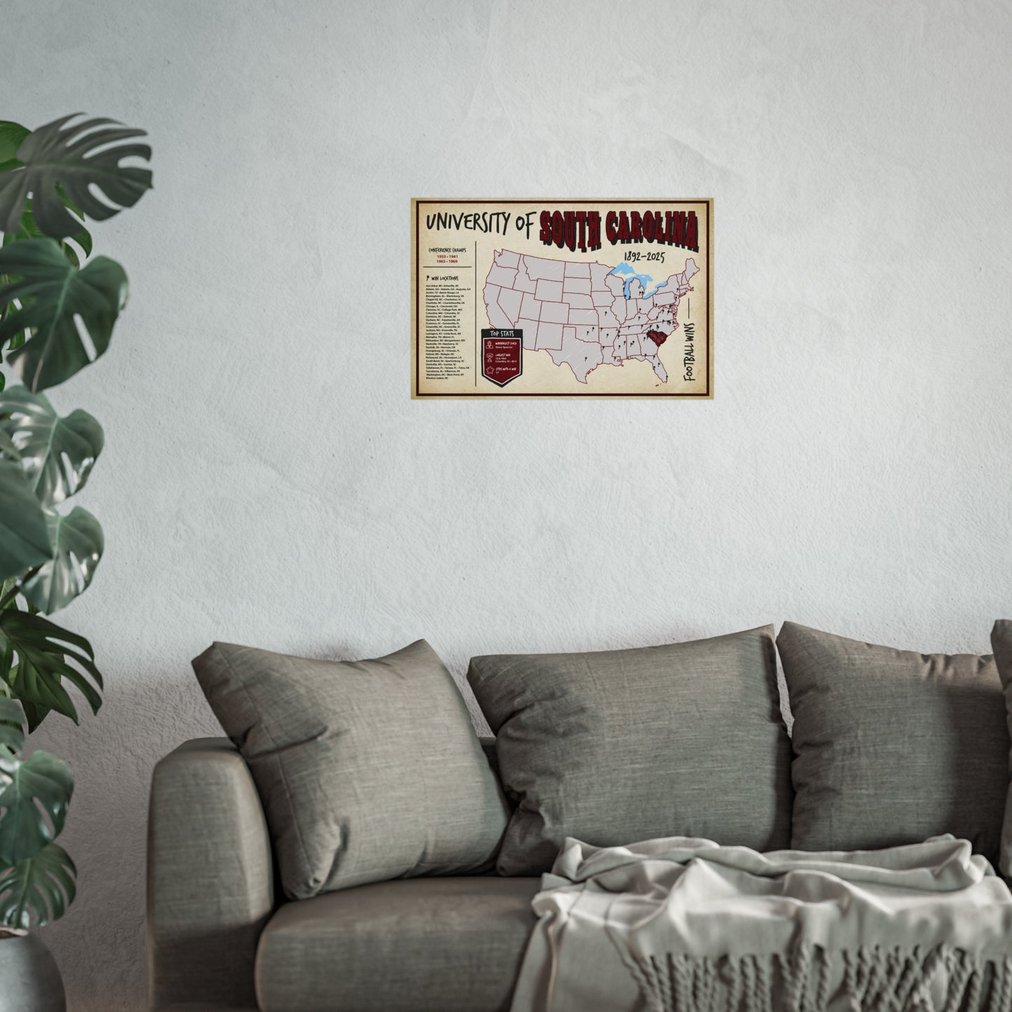 University of South Carolina Football Wins Wall Art Print Poster